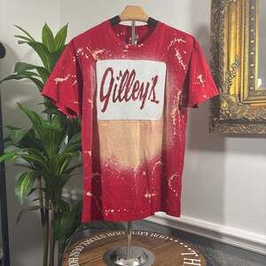 Gilley’s Sequin Patch T-Shirt • Red Bleach-Dyed Western Rodeo Tee - M